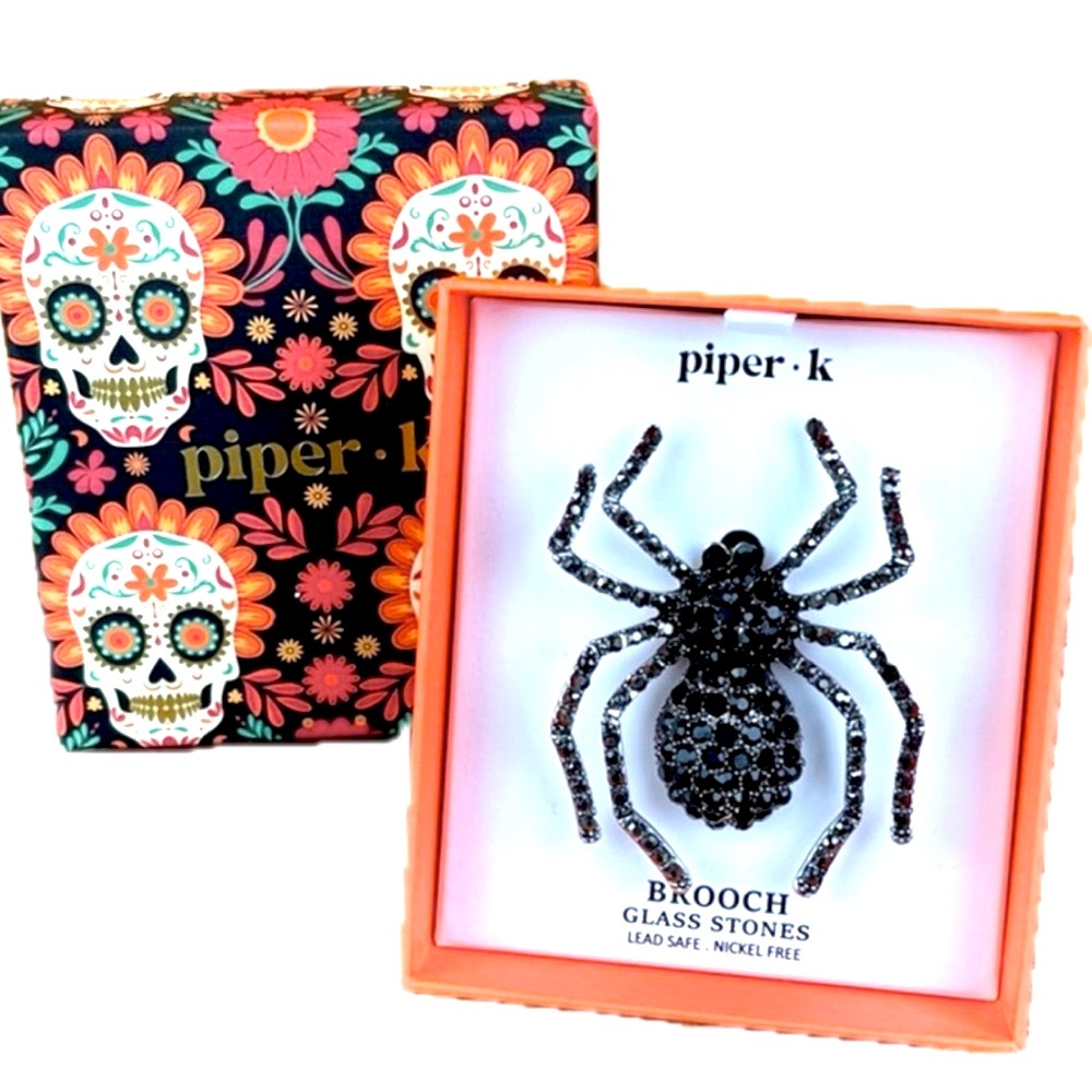 NWT ⚜️🕷️⚜️ Piper K Large Black Beaded Spider Pin Halloween Festive Brooch